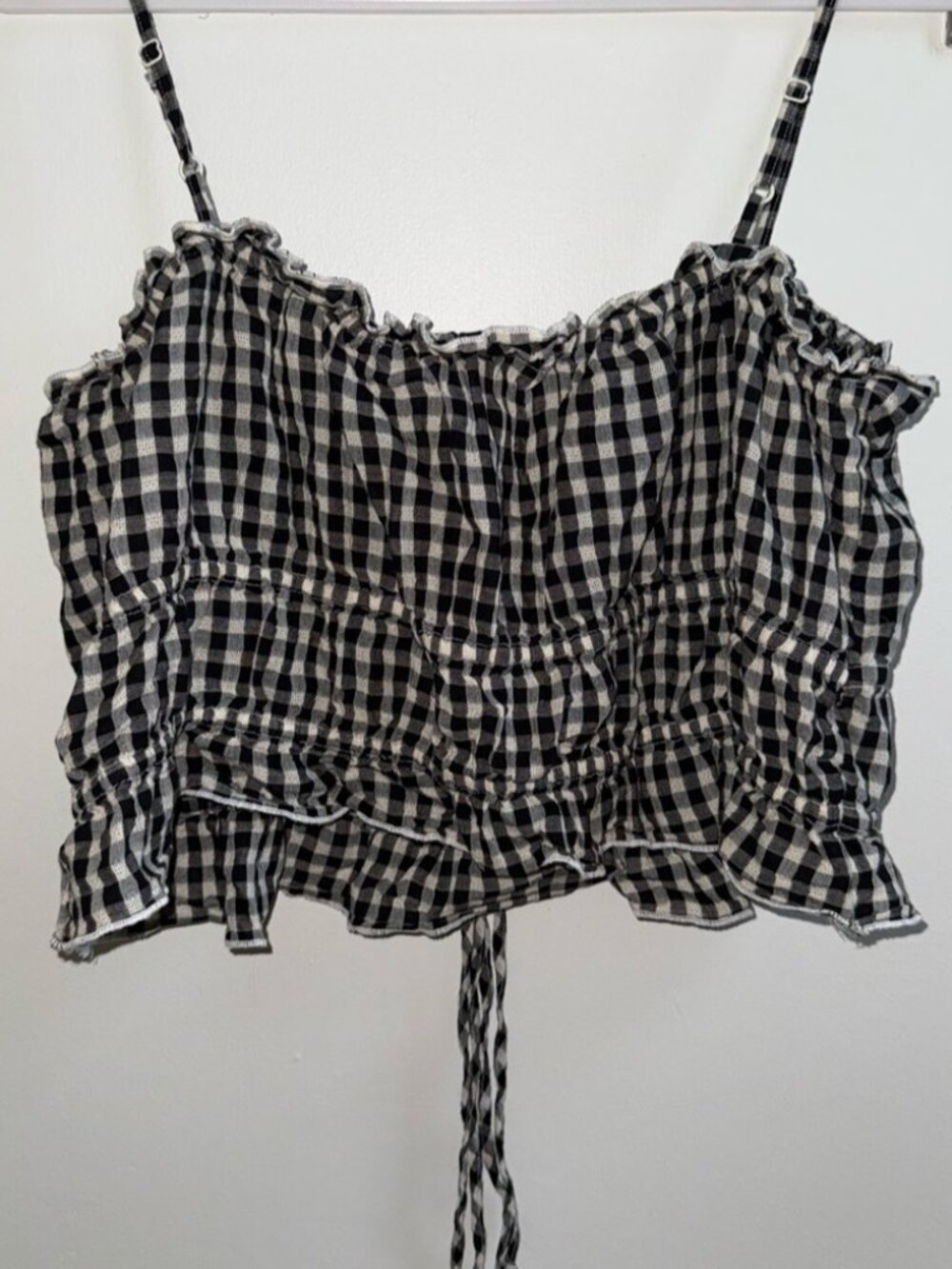Black & White Gingham Smocked Crop Top XXL - Picture 2 of 3